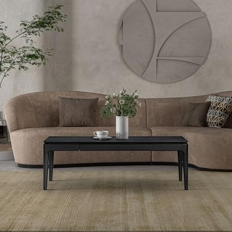 NTC Mingle Modern Wooden Rectangle Coffee Table with Hidden Drawer Waterproof & Heat Resistant, Burnt Black