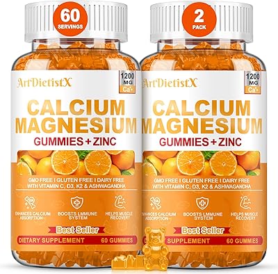 1200mg Calcium Gummies wVitamin D3 for Adults - High Absorption Calcium Supplement with Magnesium, K2, Copper, Boron, Zinc and Ashwagandha, Support Bone & Muscle, Sugar-Free for Women Men, 120 Count